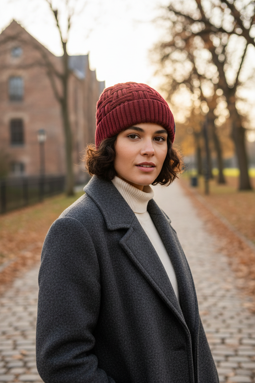 Lancaster Thickened Wool Checkered Beanie – Adjustable Fit