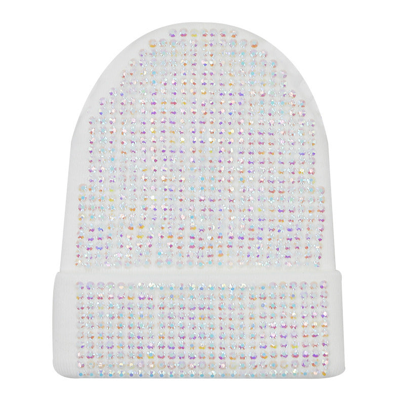 Punk Rhinestone Warm All-matching Acrylic Knitted Drill Cap