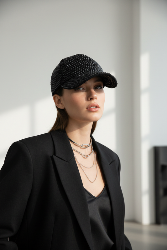 Diamond-Studded Baseball Cap – Cotton, Colorful Rhinestone Detail