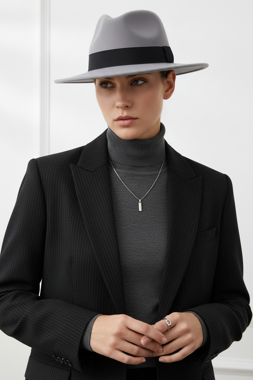 Henderson Unisex Wool Felt Fedora Hat with Wide Brim & Band