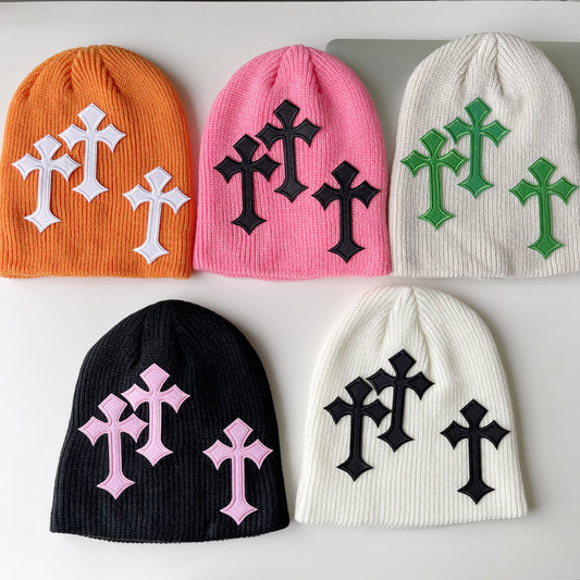 Dark Cross Woolen Cap Children Loose Pile Style Knitted Hat