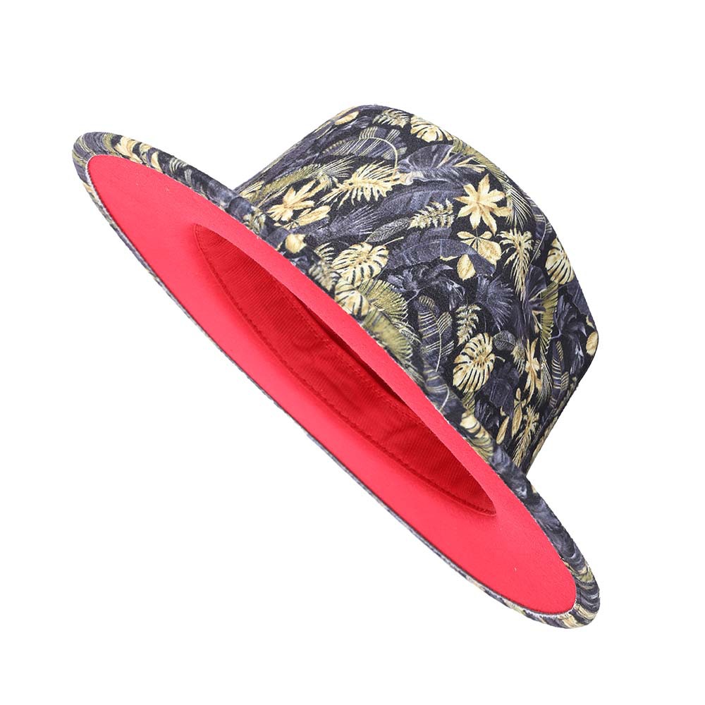 Augusta Wide-Brim Linen Fedora Hat, Leaf & Floral Print