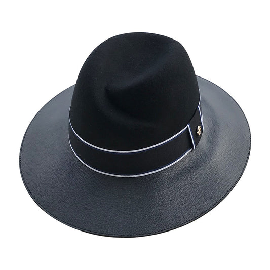 TheCapSpot - Wool Felt Hat And Leather Stitching Jazz Top Hat