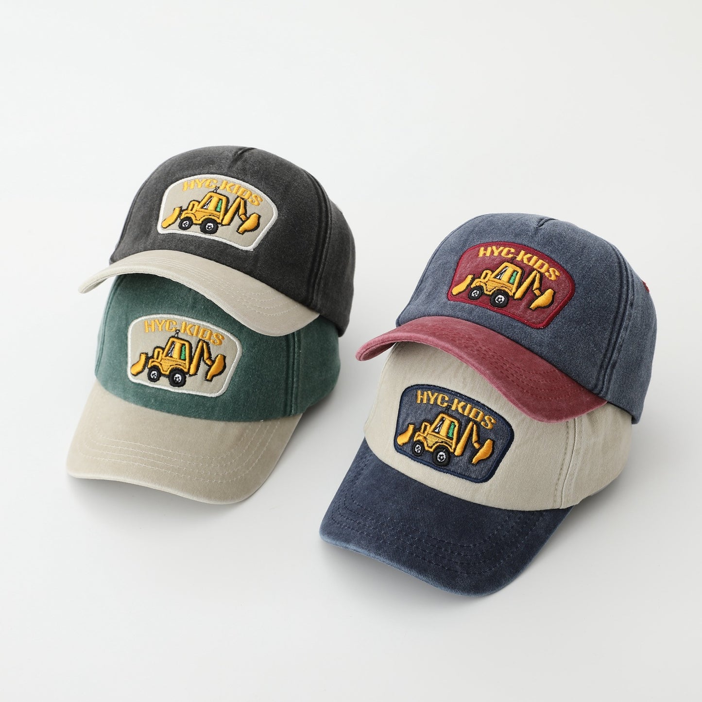 Cartoon Excavator Washed Baseball Cap