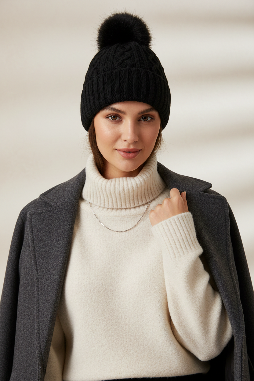 Gutman Wool Dome Beanie with Fur Pom – Winter Ear Protection