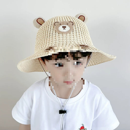 Bear Sun-proof Straw Hat Baby Travel Breathable Sun Hat