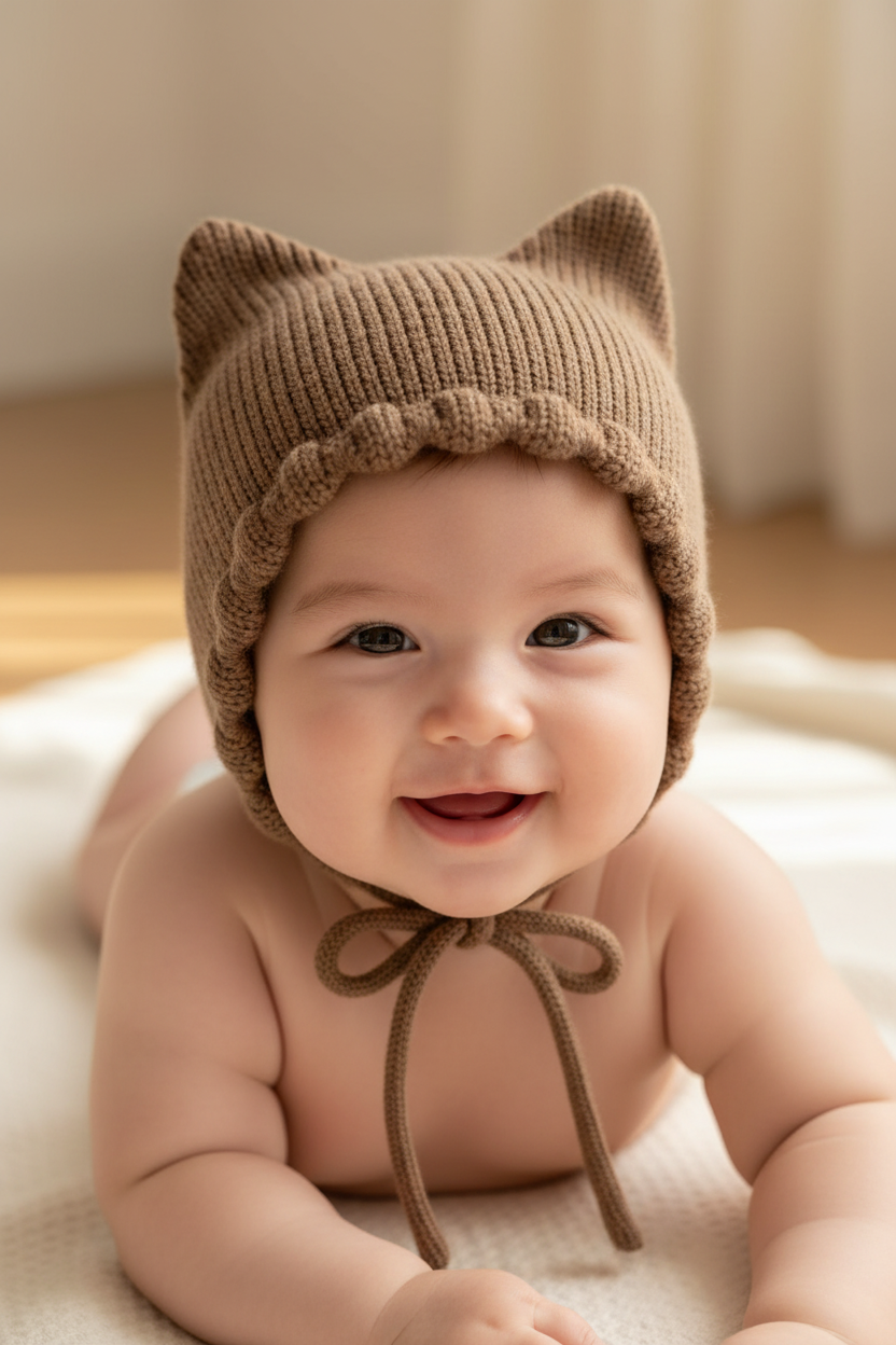 Langley Earflap Acrylic Baby Hat, Free Size (0–12 Months)
