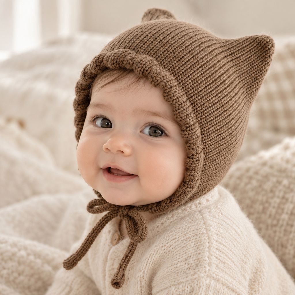 Earflap Acrylic Baby Hat – Free Size 0–12 Months