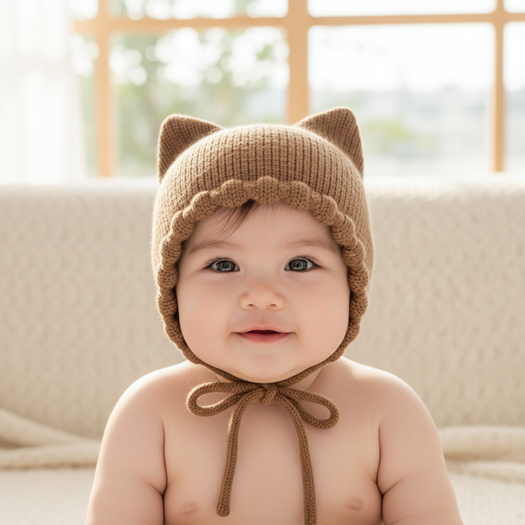 Langley Earflap Acrylic Baby Hat, Free Size (0–12 Months)