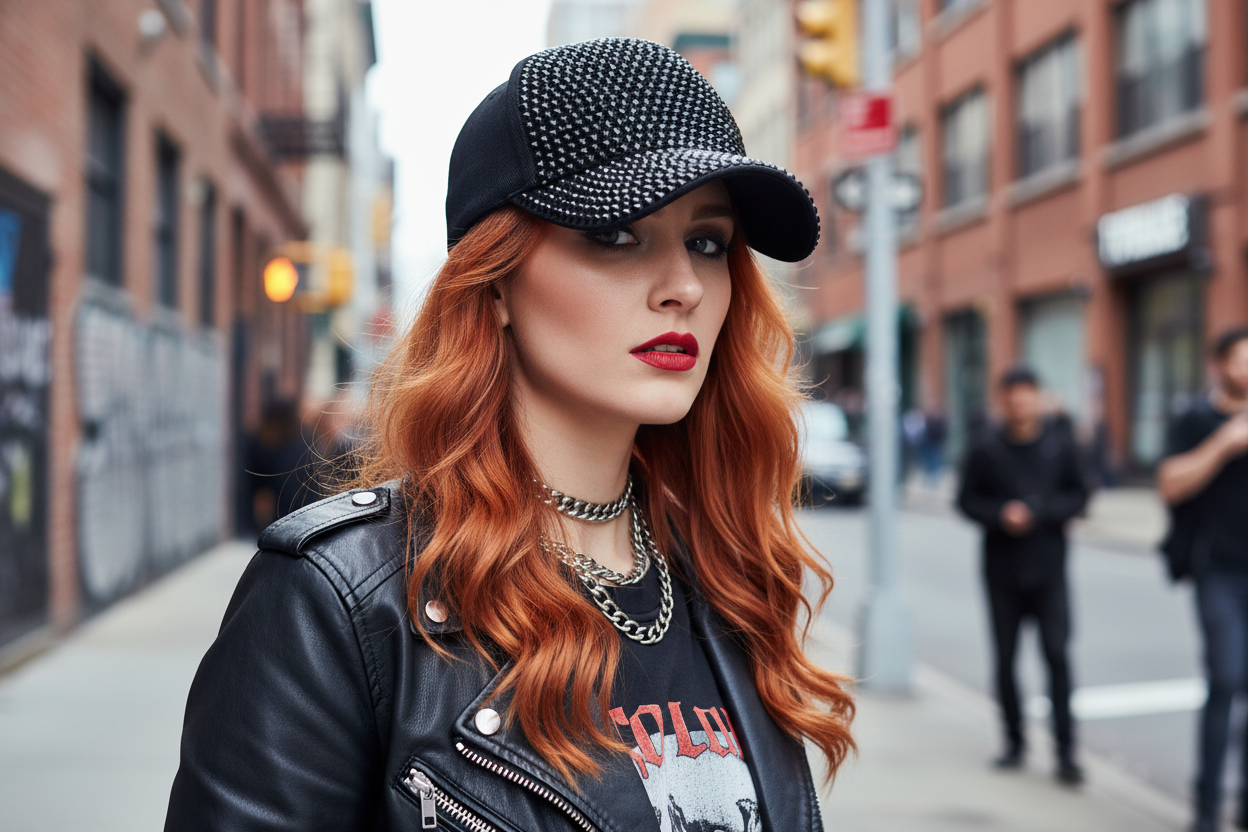 Black baseball cap with rhinestone embellishments on a white background