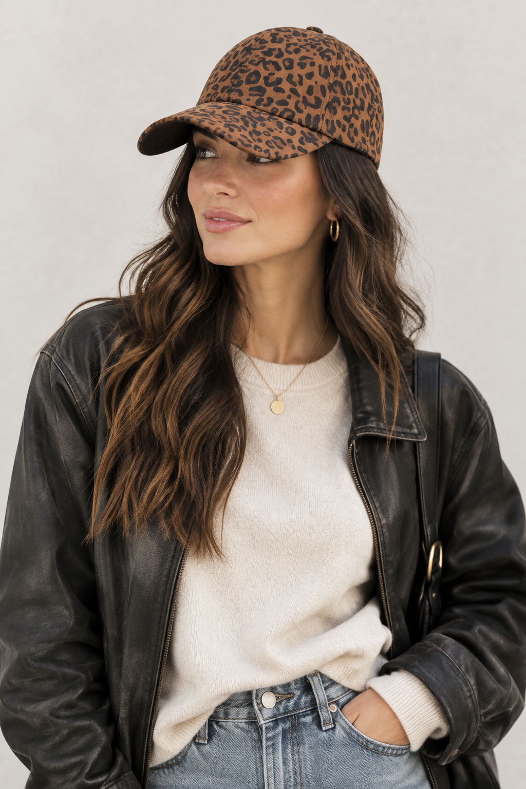 Warren Animal Print PU Baseball Cap with UV Protection