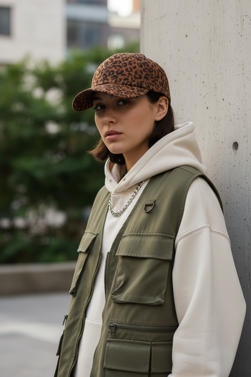 Warren Animal Print PU Baseball Cap with UV Protection