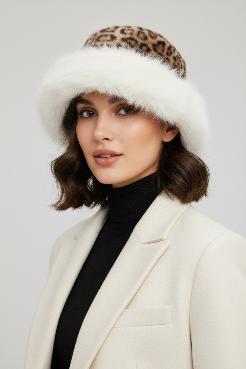 Townsend Leopard Print Plush Mongolian Cap – Winter Unisex
