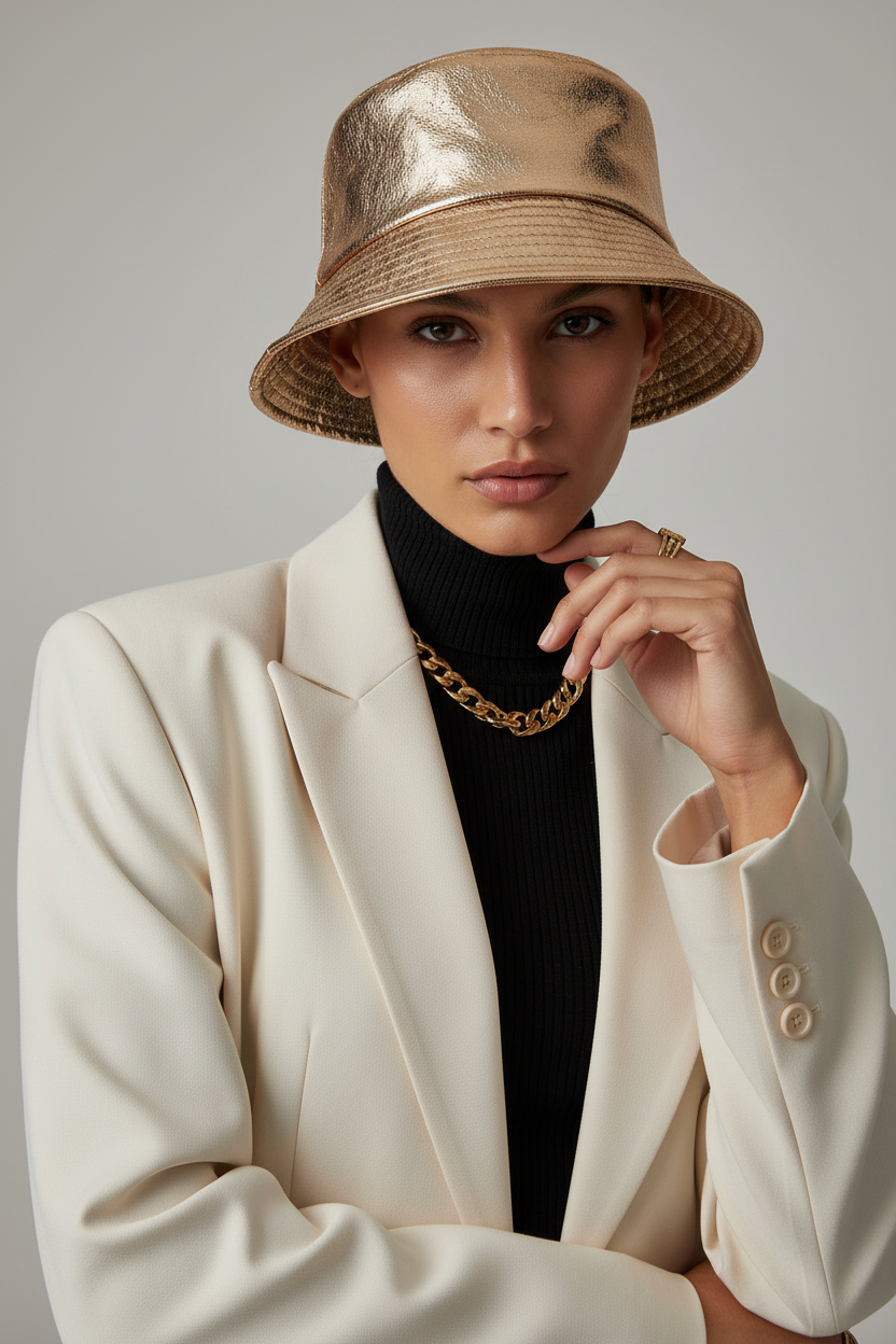 Clark Faux Leather Bucket Hat with Wide Brim