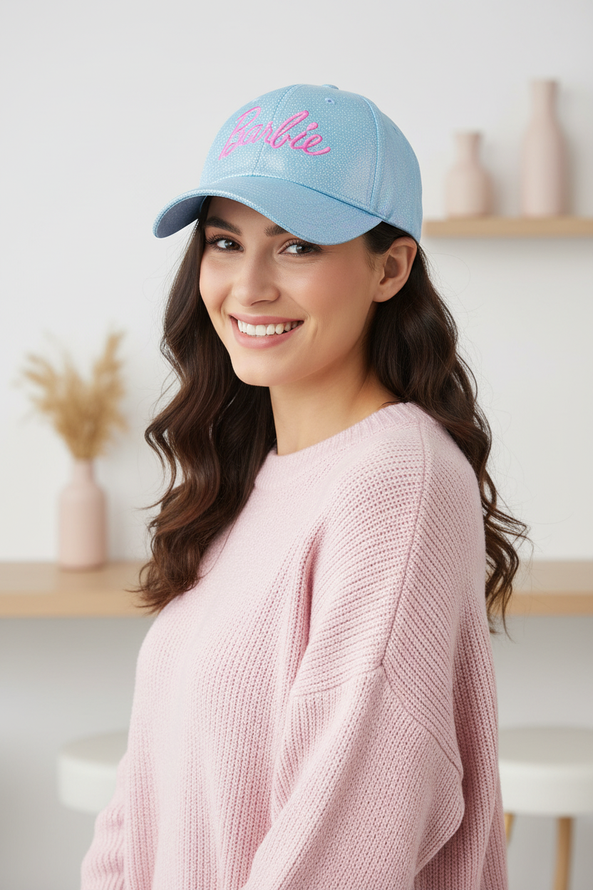 Barbie Hat Faux Leather Dome Baseball Cap with Embroidery