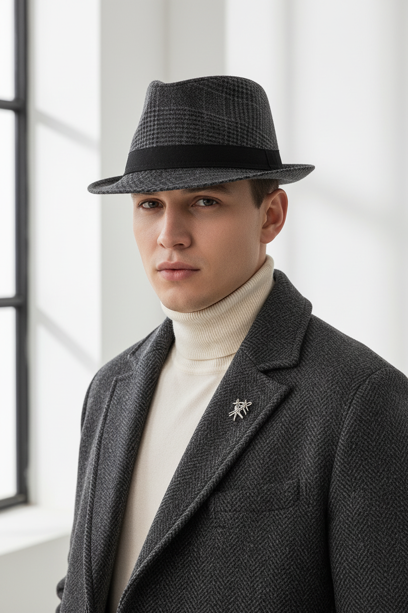 Robinson Plaid Fedora Hat – Wool Felt, Unisex