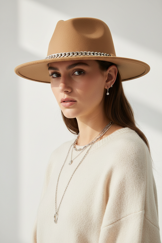 Littleton Cashmere Fedora with Chain Detail