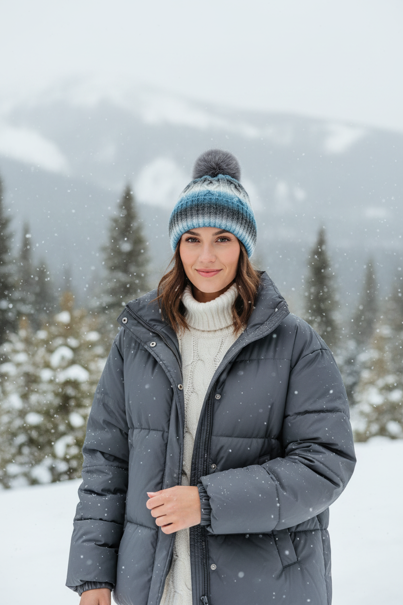 Canton Gradient Knit Pom-Pom Beanie Hat