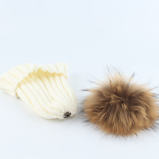 TheCapSpot - Raccoon Fur Ball Stocking Cap