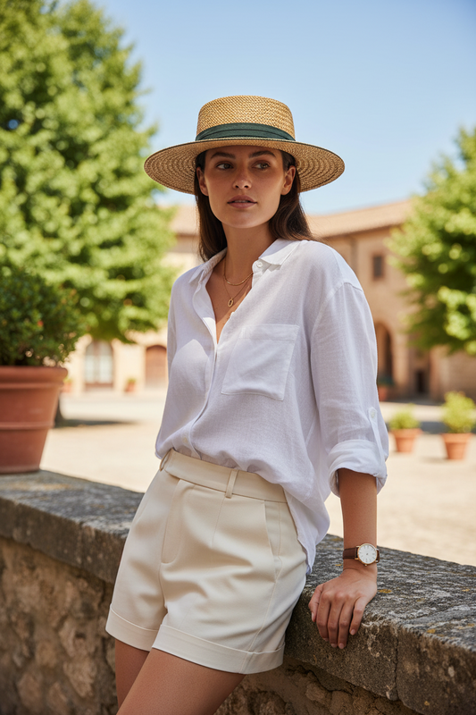 Liberty Solid Ribbon Straw Hat – Flat Top, Sun Protection