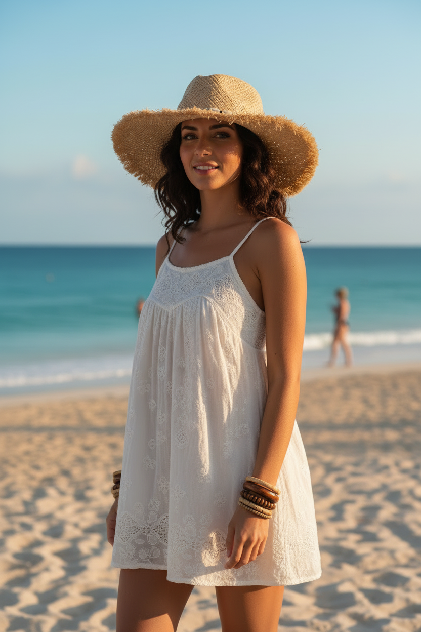 Davis Beige Straw Sun Hat, Unisex, 59 cm