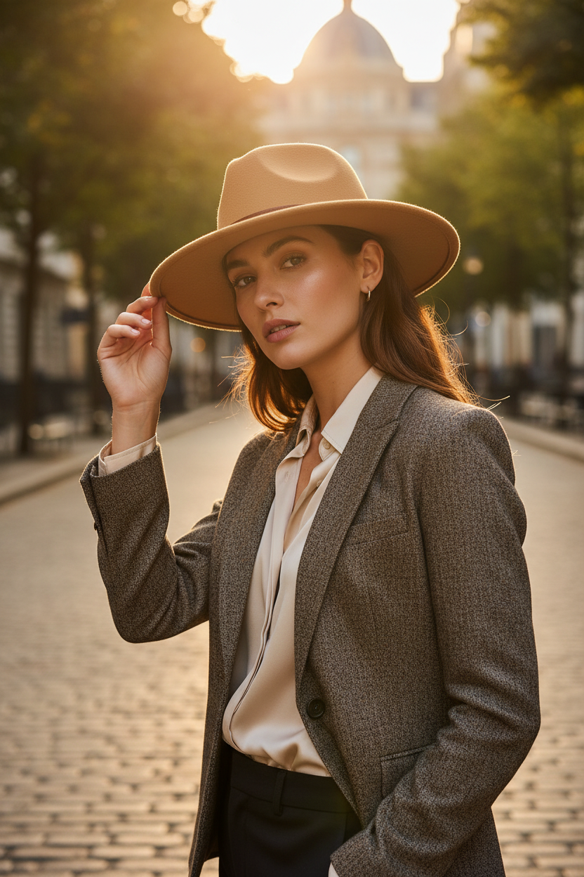 Oliver Lamont Felt Fedora Hat with Wide Brim