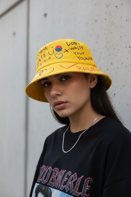 Graffiti Cotton Bucket Hat, Wide Brim (M)