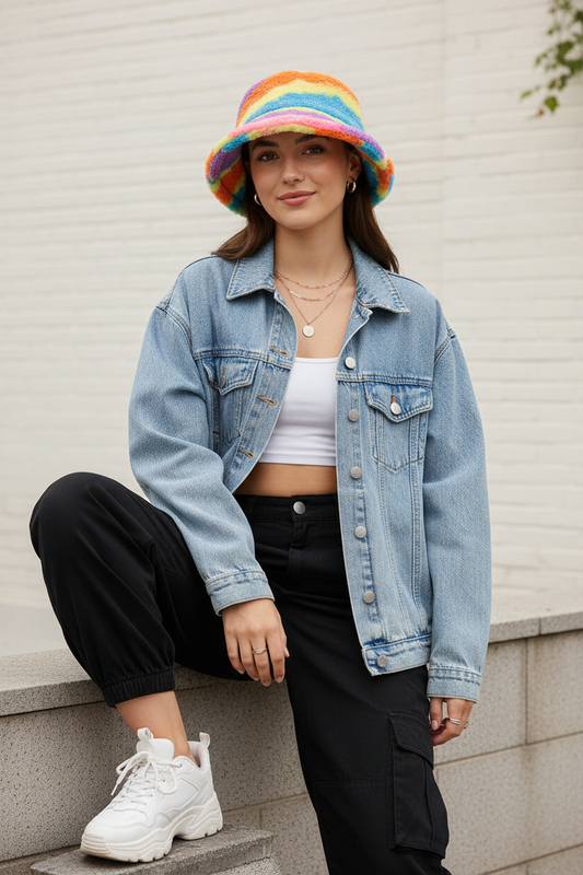 Kellogg Plush Striped Bucket Hat – UV Protection, Unisex