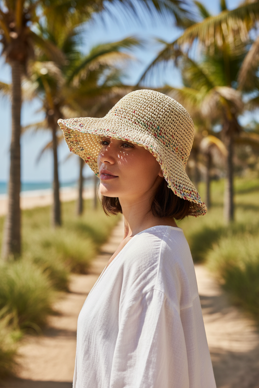 Worthington Woven Straw Bucket Hat with Lace – Adjustable, Women's