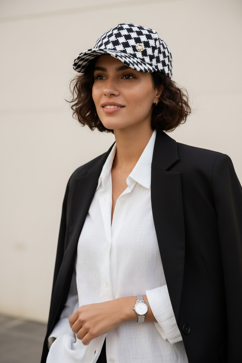 Diamond Pattern Baseball Cap, Cotton Hemp, Adjustable