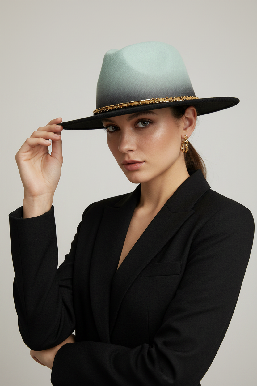 Abilene Two-Tone Fedora Hat with Chain Accent