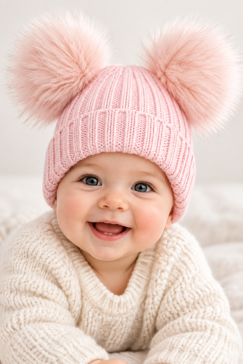 Autumn And Winter Baby Knitted Wool Double Fur Ball Sleeve Cap