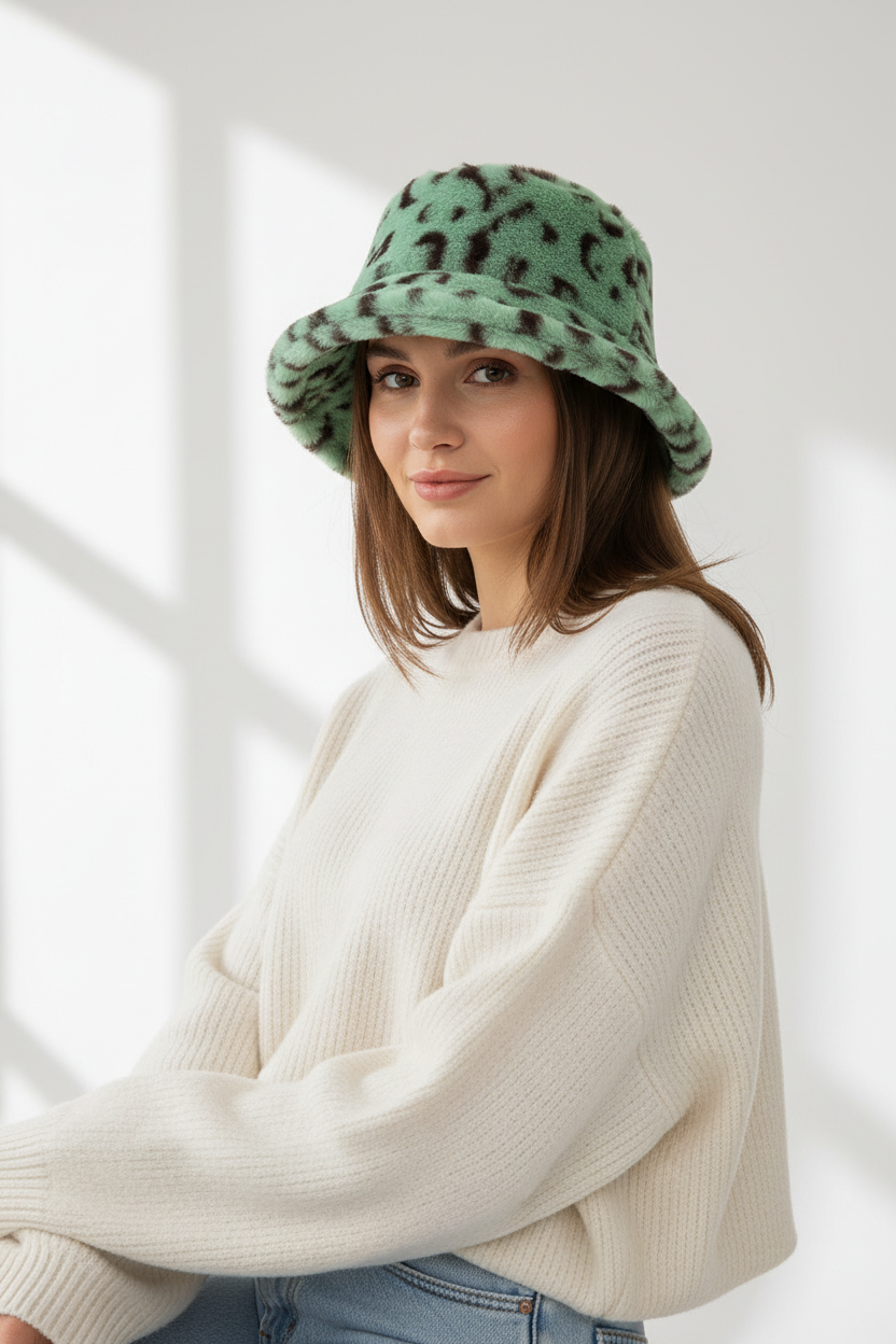 Aubrey Green Plaid Bucket Hat, Wide Brim, M