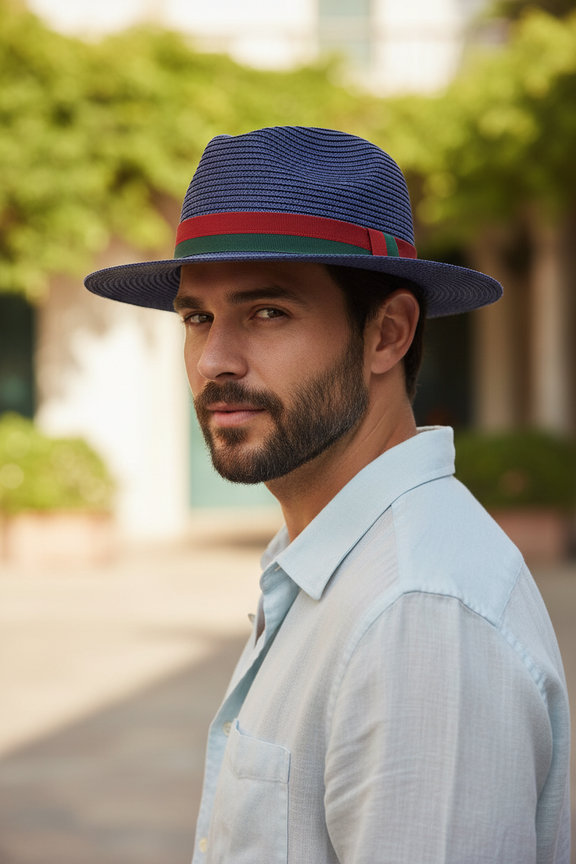 Oakland Straw Sun Hat with Red and Green Ribbon