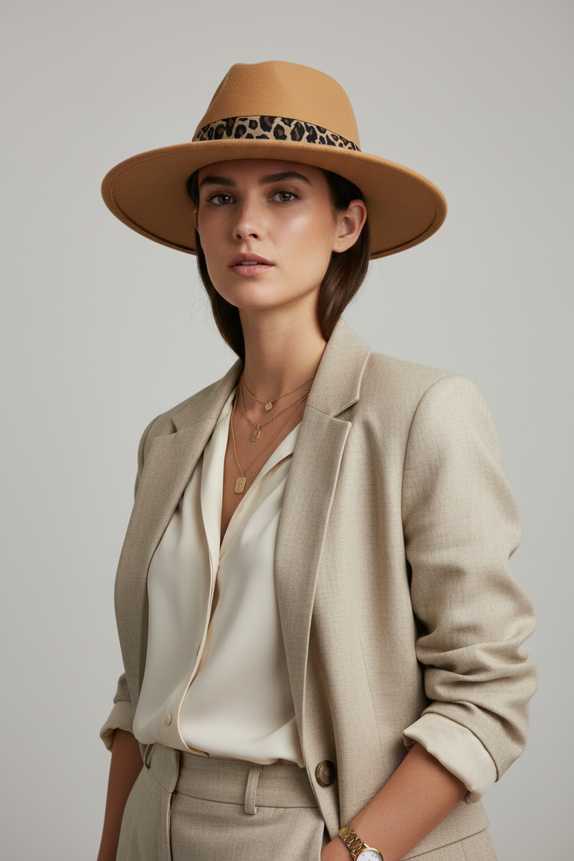 Park State Unisex Polyester Fedora Hat with Leopard Band