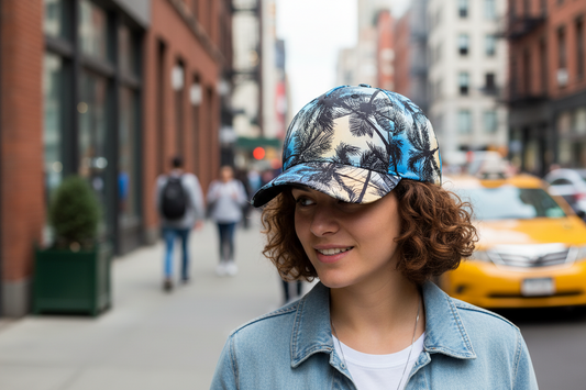 Cap with palm tree design on a white background