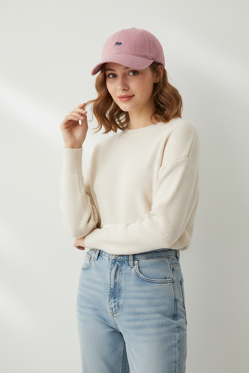 Embroidered Fox Cotton Baseball Cap, Adjustable
