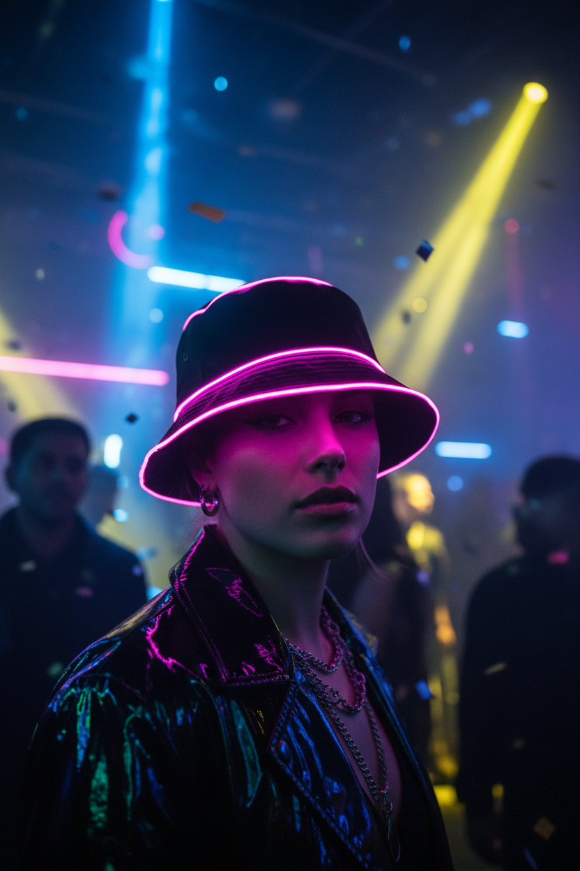 Striped LED Bucket Hat – Unisex Polyester, One Size