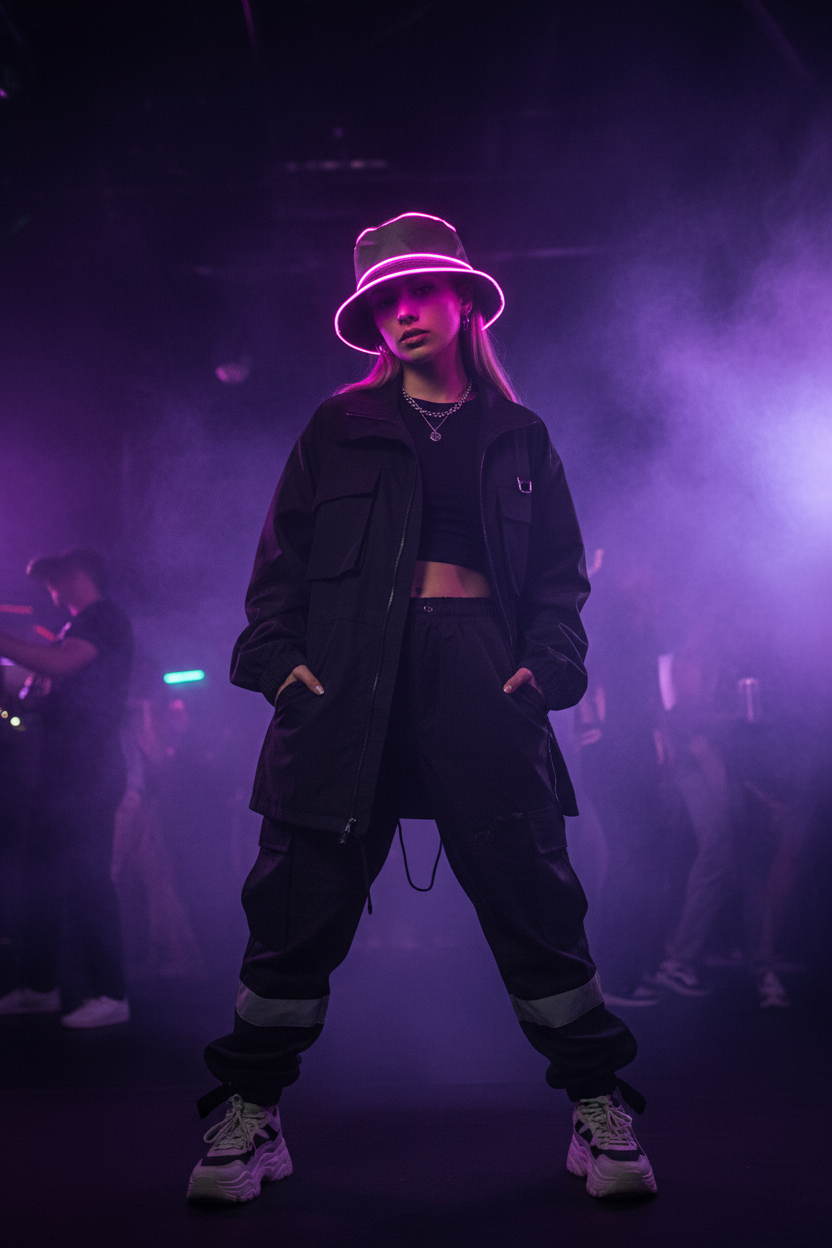 Striped LED Bucket Hat – Unisex Polyester, One Size