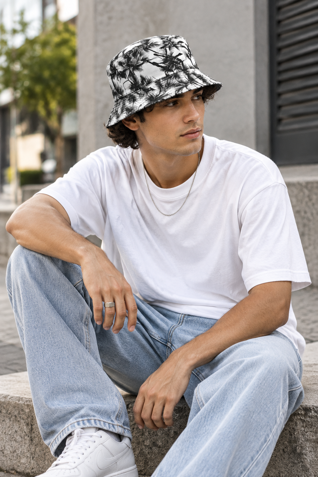 Coconut Print Flat Top Fisherman Hat – Satin, M