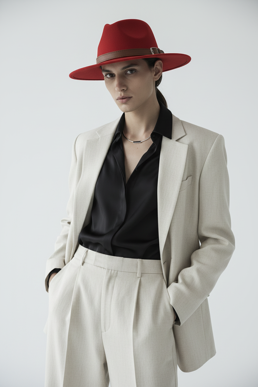Oliver Lamont Felt Fedora Hat with Wide Brim