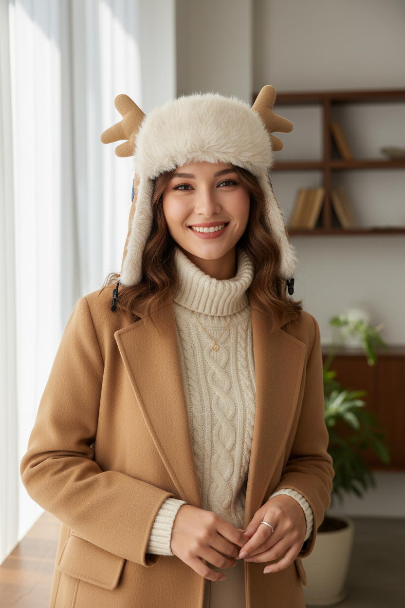Wilkins Faux Fur Deer Antler Winter Hat, Medium