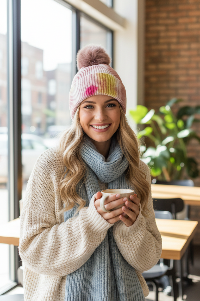 Wallen Wool Tie-Dye Stocking Cap with Pom-Pom