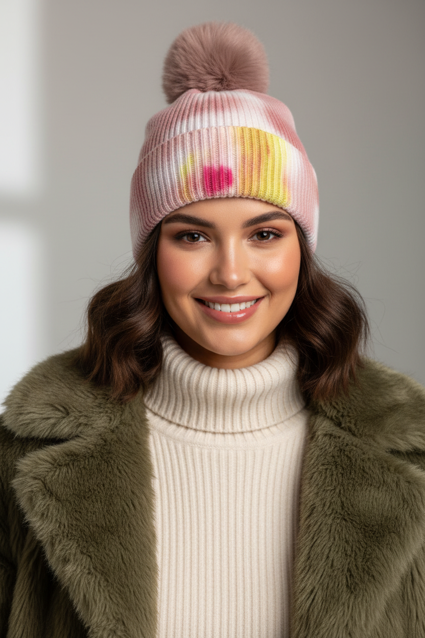 Wallen Wool Tie-Dye Stocking Cap with Pom-Pom