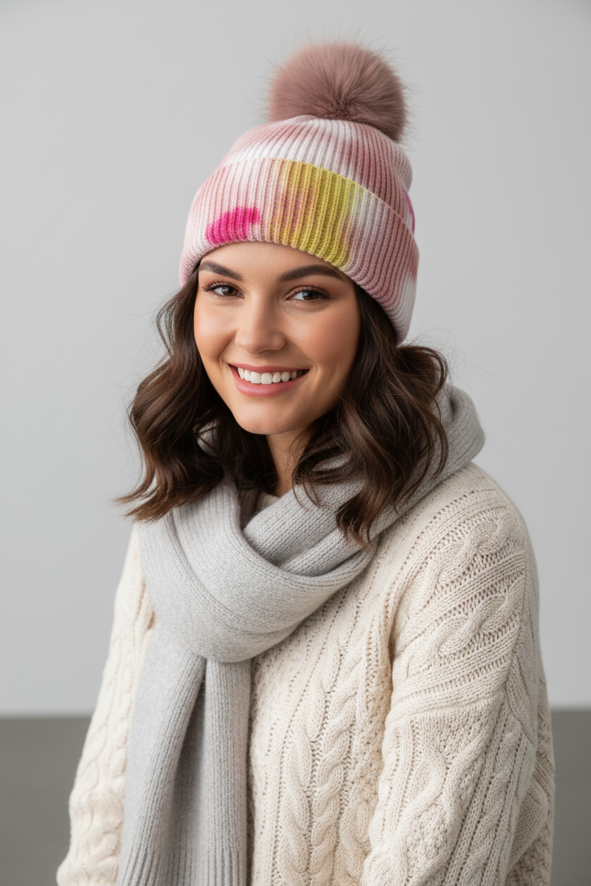 Wallen Wool Tie-Dye Stocking Cap with Pom-Pom