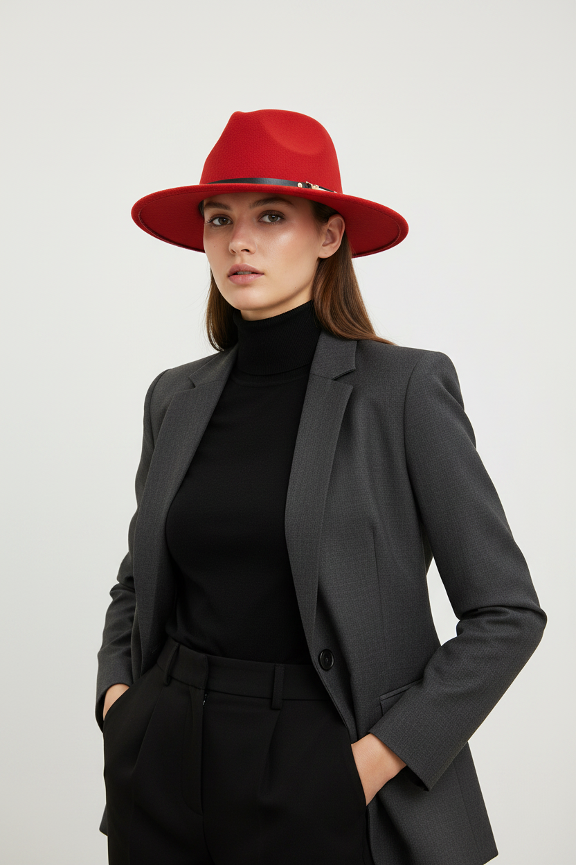Plainsville Wool Felt Fedora Hat, Wide Brim Unisex