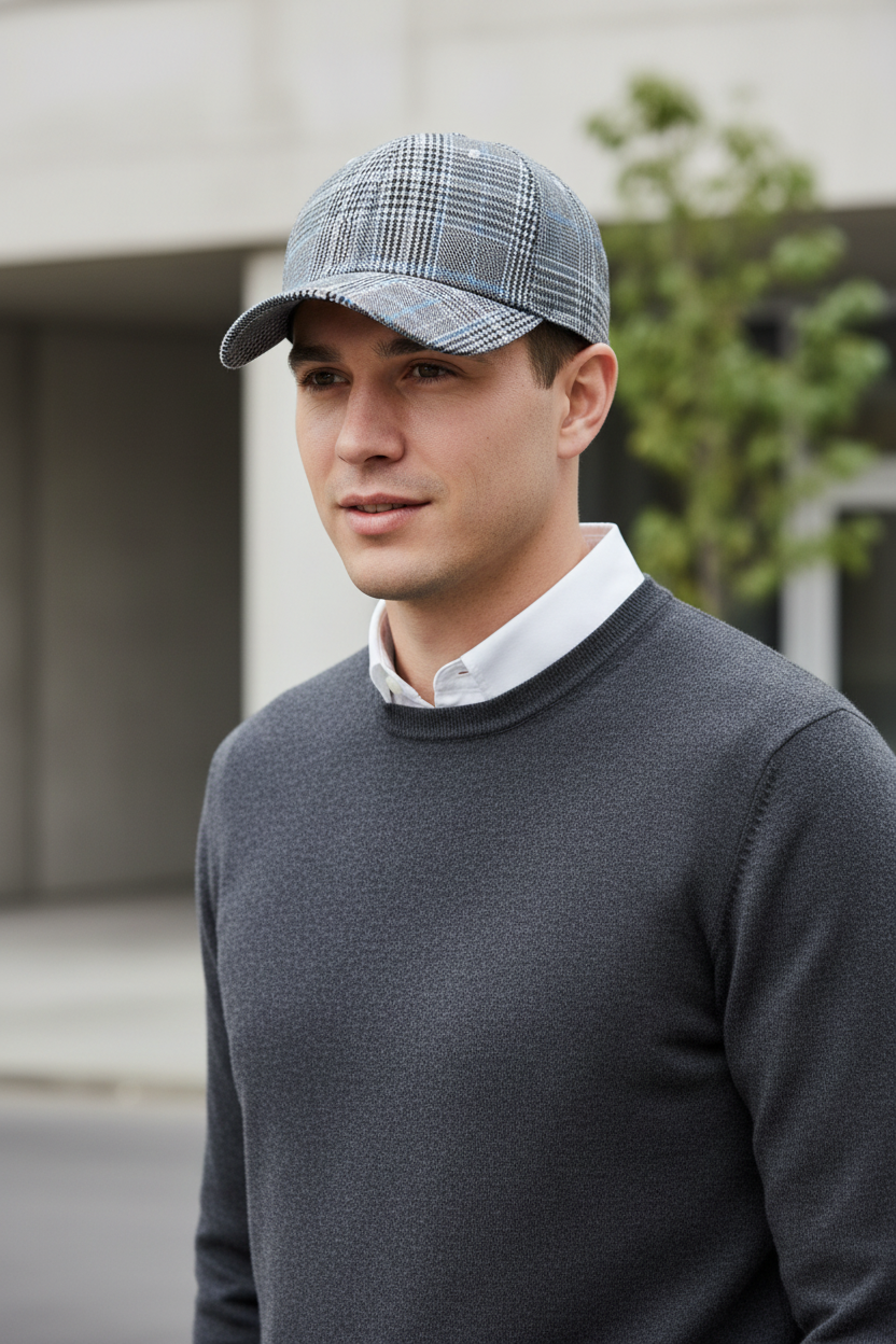Strickland Plaid Knitted Polyester Cap – Adjustable Unisex
