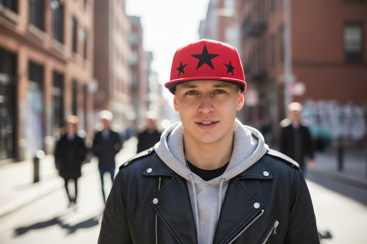 Red cap with black stars on a white background