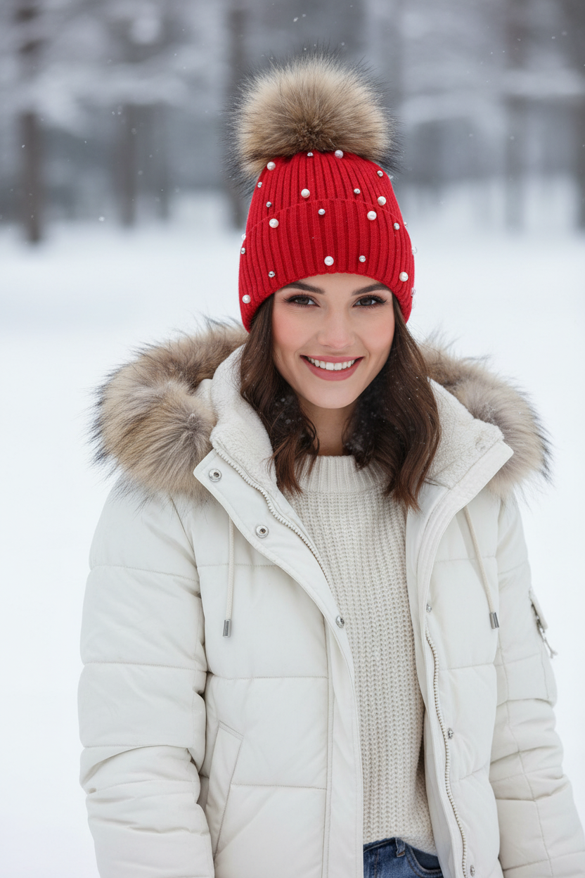Sincere Studded Wool Beanie Stocking Cap