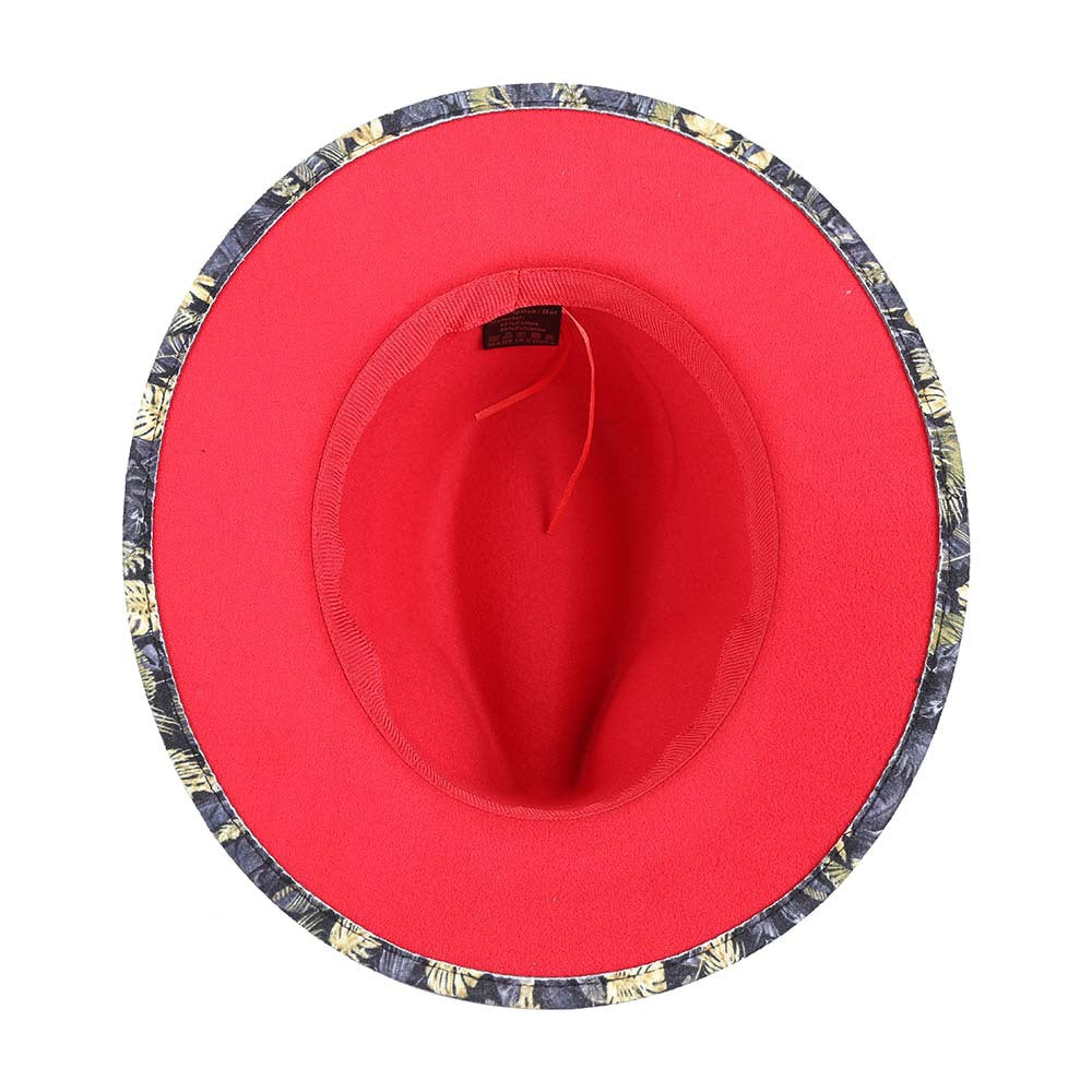 Augusta Wide-Brim Linen Fedora Hat, Leaf & Floral Print
